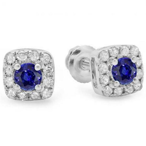 4.40 CT Sri Lanka Blue Sapphire Halo Diamond Stud Earring, 14K White Gold