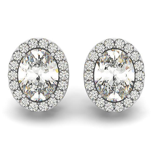 53708 2.90 CT Oval & Round Halo Diamond Stud Earring, 14K White Gold
