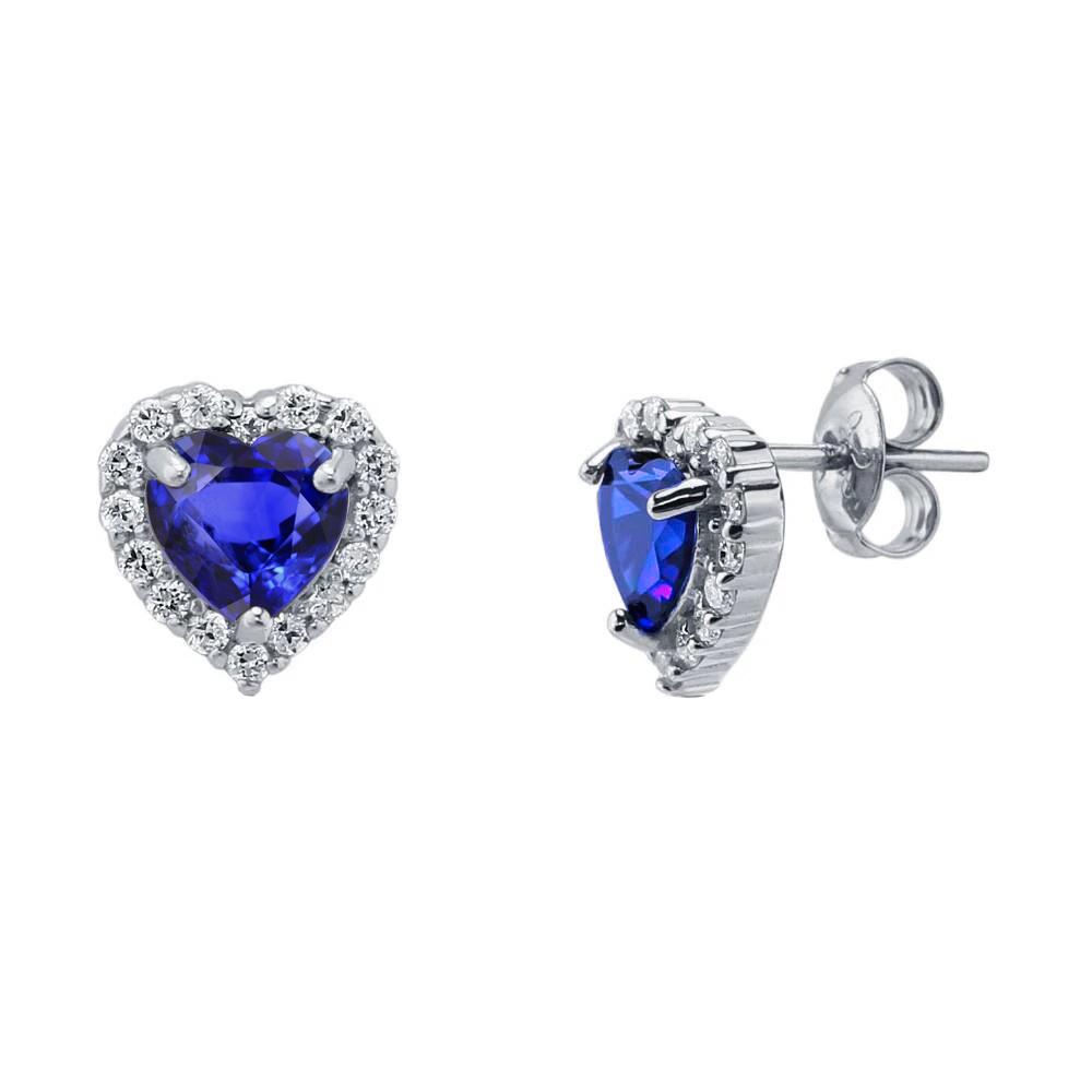 Ceylon Blue Sapphire & Diamonds 4.60 CT Heart Shape Stud Earring
