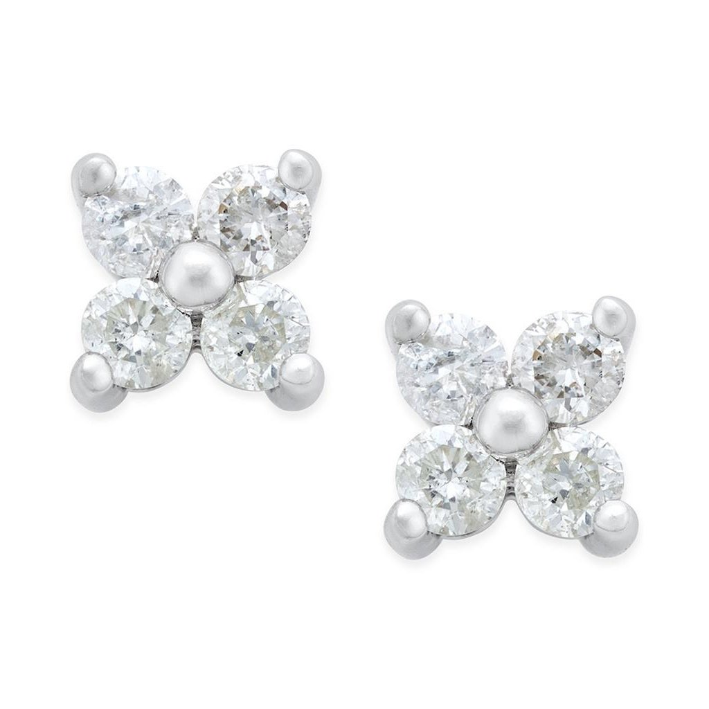 53776 2.80 CT Round Cut Diamonds Flower Style Stud Earring, 14K White Gold -  Harry Chad Enterprises