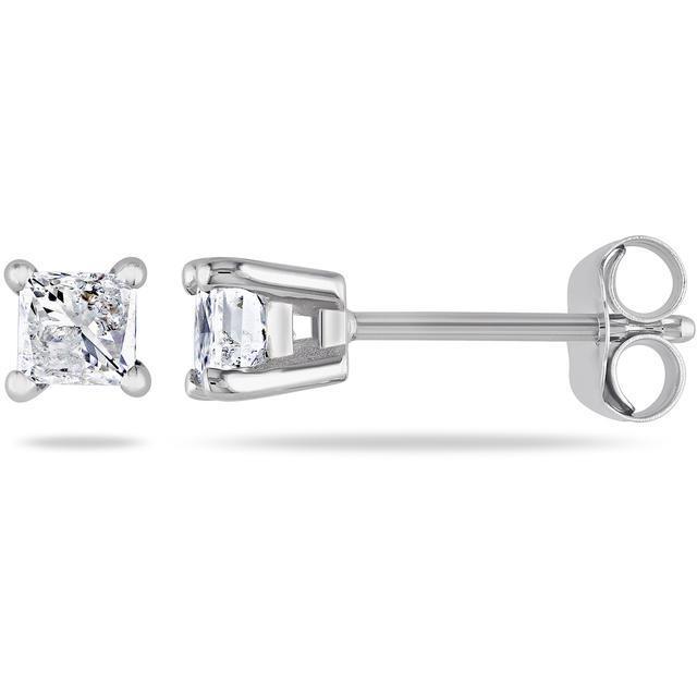 53825 1.20 CT Princess Cut Diamonds Stud Earrings, White Gold