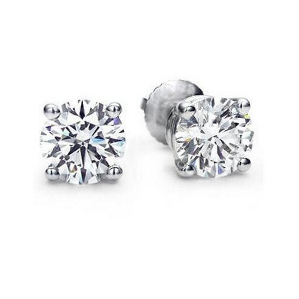 53828 2 CT Solitaire Round Gold Diamond Stud Earring