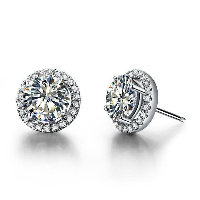 53843 1.94 CT Womens Round Diamond Halo Stud Earring, 14K Solid White Gold
