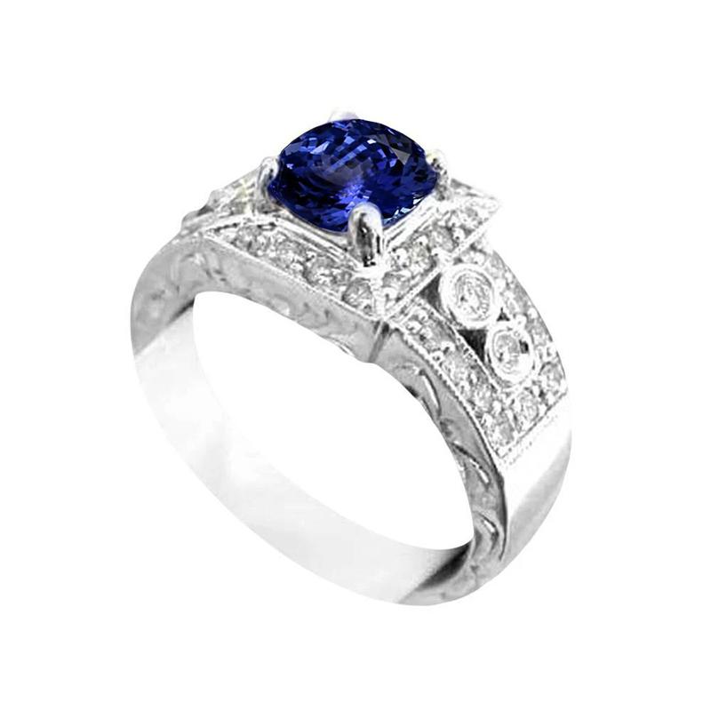 5610 2.79 CT Antique Style Tanzanite & Diamonds Wedding Ring, Size 6.5