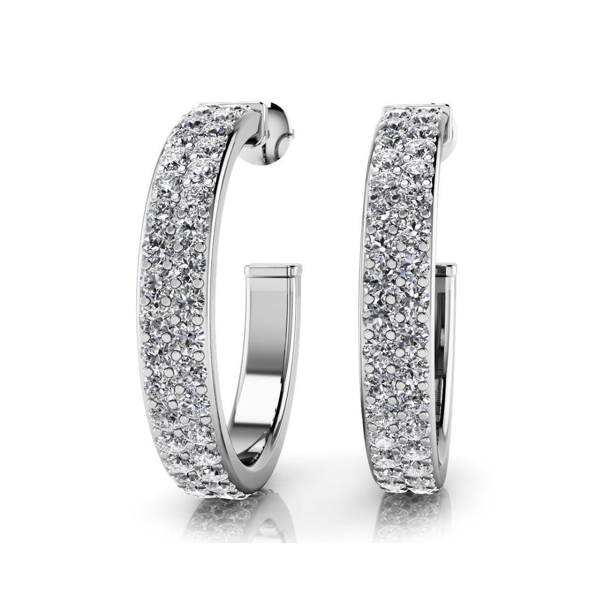 Classic Double Row 6 CT Round Brilliant Cut Diamonds Hoop Earrings