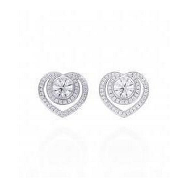 Heart Shape 2 CT Round Diamond Halo Stud Earrings, 14K White Gold
