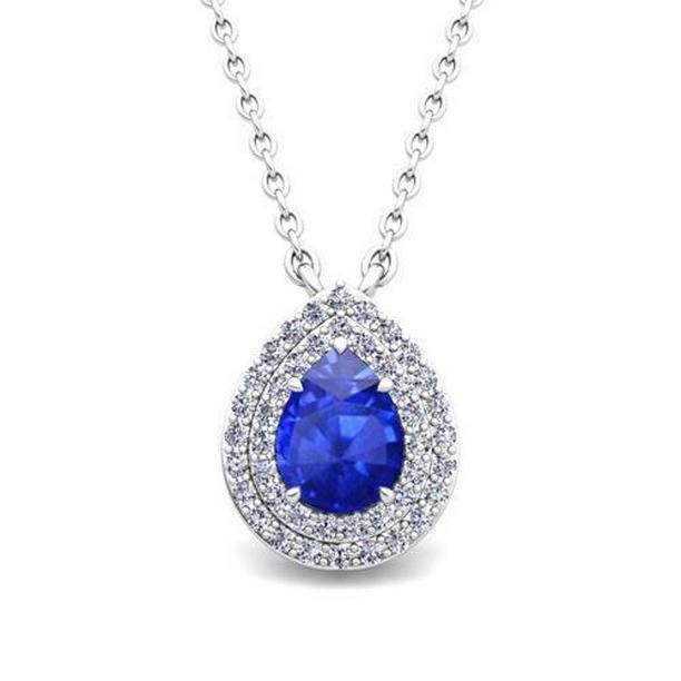 Picture of Harry Chad Enterprises 56262 2.50 CT Ceylon Sapphire & Diamond Pendant&#44; 14K White Gold