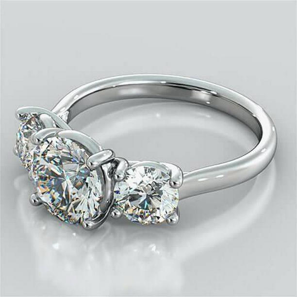 56263 Three Stone Round Cut 2.50 CT Diamonds Wedding Ring, 14K Gold - Size 6.5