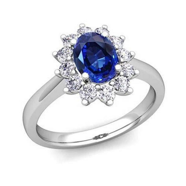 56267 2.45 CT Oval Ceylon Sapphire with Diamonds Wedding Ring, 14K Gold - Size 6.5
