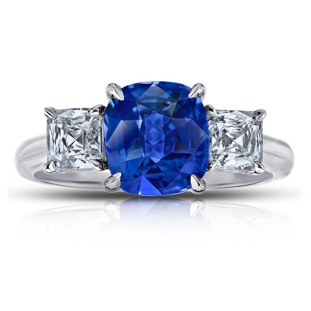 Picture of Harry Chad Enterprises 56276 Cushion Sapphire with Diamonds 4 CT Engagement Ring, Size 6.5
