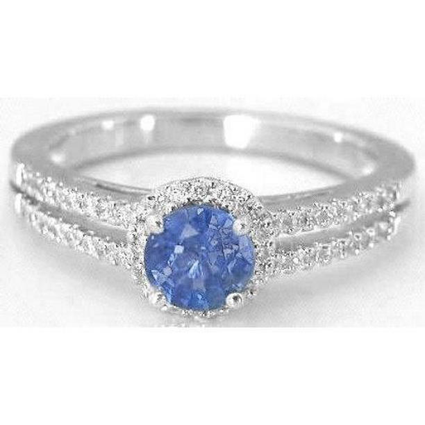 Picture of Harry Chad Enterprises 56278 Prong Set 2.450 CT Solitaire with Accent Ceylon Sapphire Ring&#44; Size 6.5