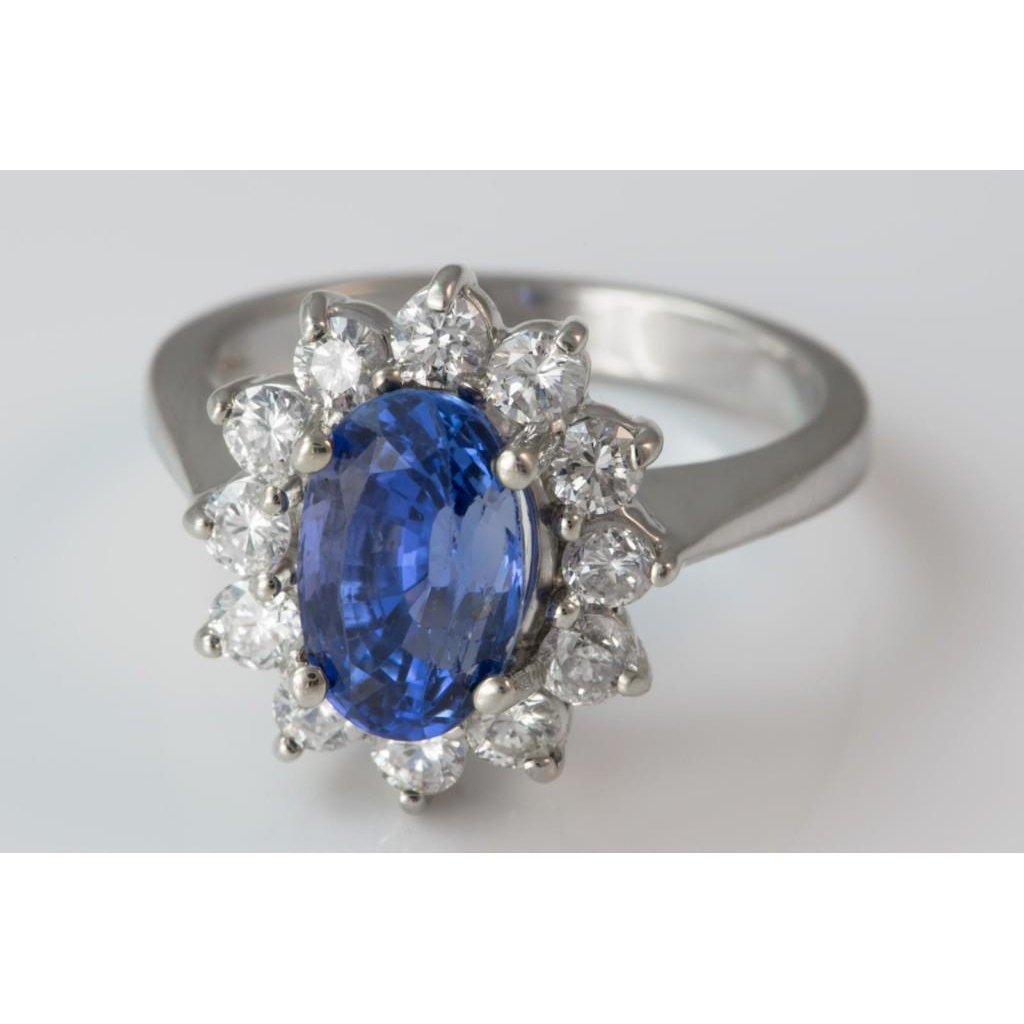 56280 3.70 CT Ceylon Sapphire Diamond Engagement Ring, 14K White Gold - Size 6.5