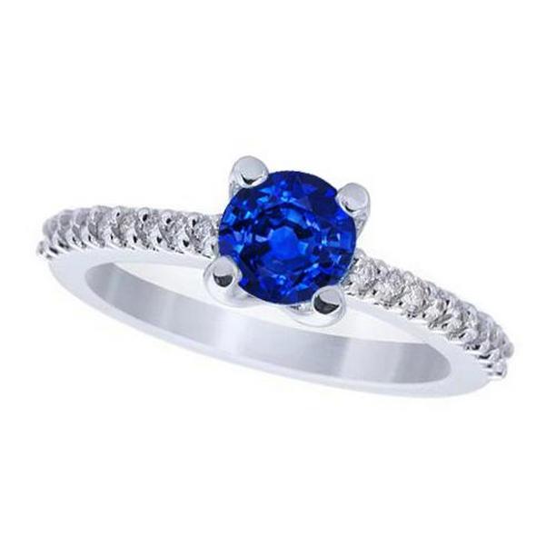 56281 2.70 CT Ceylon Sapphire & Diamonds Wedding Ring, Size 6.5