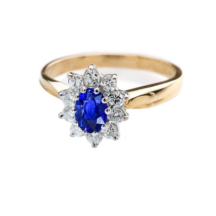 56282 2.50 CT Ceylon Sapphire & Diamonds Wedding Ring, Size 6.5