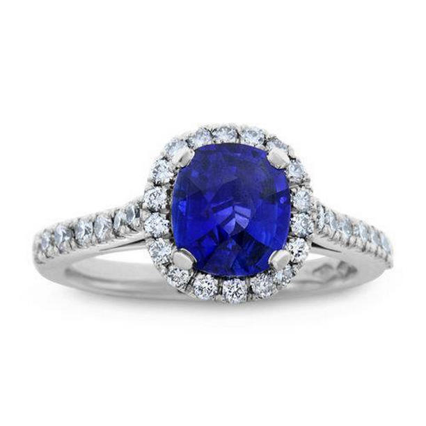 3.25 CT Ceylon Sapphire & Diamonds Wedding Ring, 14K White Gold - Size 6.5