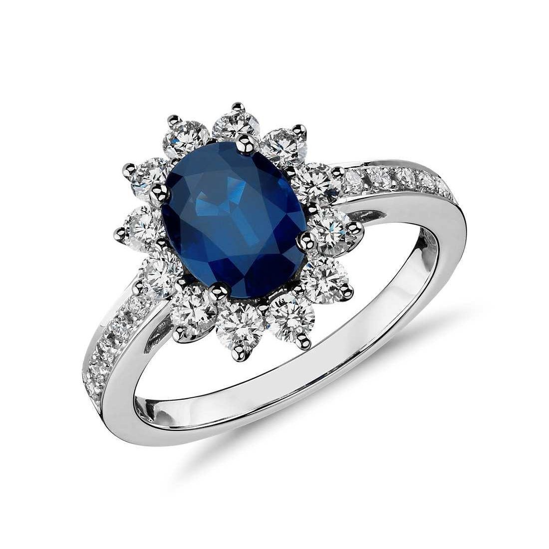 56289 Ceylon Sapphire & Diamonds 4 CT Prong Set Anniversary Ring, Size 6.5