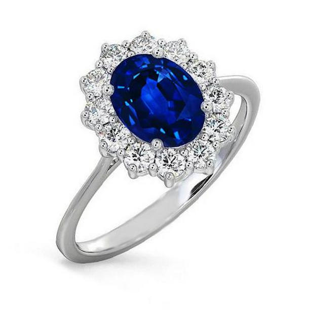 2.40 CT Ceylon Sapphire & Diamond Ring, 14K White Gold - Size 6.5