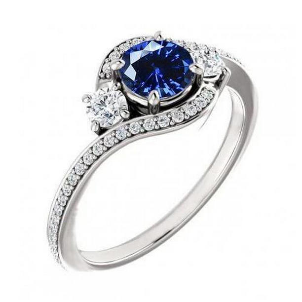 56291 2.5 CT Blue Ceylon Sapphire & Diamond Ring, 14K White Gold - Size 6.5