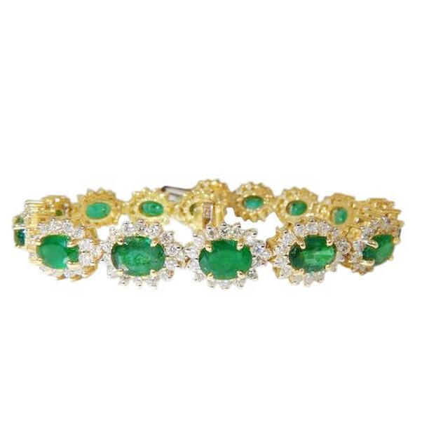 Picture of Harry Chad Enterprises 56303 16.25 CT Ladies Oval Cut Emerald & Diamond Bracelet&#44; 14K Yellow Gold