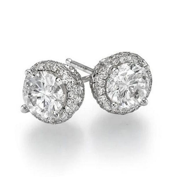 56308 Brilliant Cut 3.50 CT Diamonds Halo Stud Earrings, 14K White Gold -  Harry Chad Enterprises