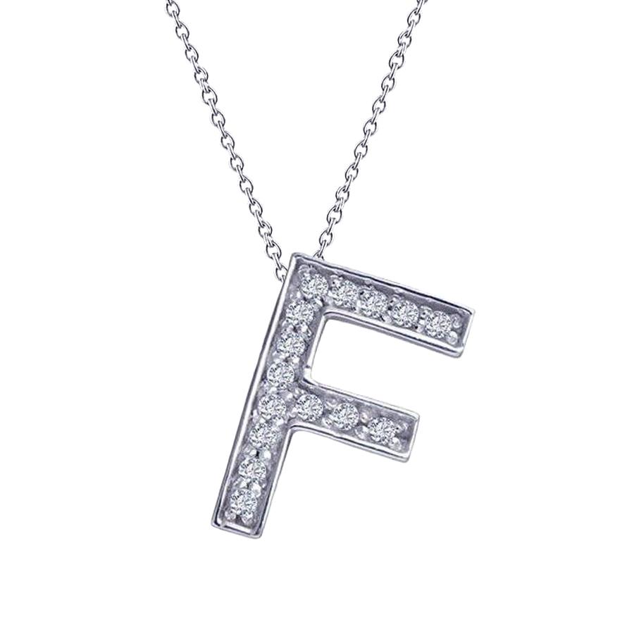 Picture of Harry Chad Enterprises 58160 Initial F 1.5 CT Round Diamonds Pendant Necklace&#44; 14K White Gold
