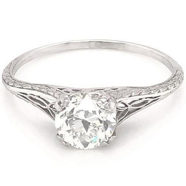58182 Diamond Solitaire 1 CT Filigree Engagement Ring, 14K White Gold - Size 6.5