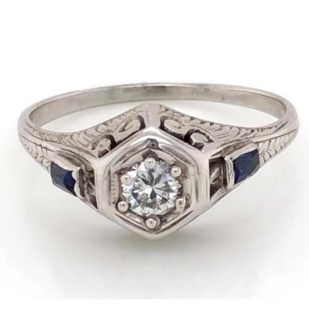 Picture of Harry Chad Enterprises 58193 Antique Style 1.50 CT Ceylon Blue Sapphire Diamond Ring, Size 6.5