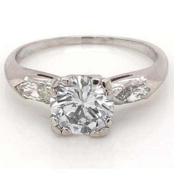 58198 2.30 CT Round & Marquise Diamond 3 Stone Ring, 14K White Gold - Size 6.5