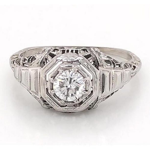 58201 1 CT Diamond Filigree Mens Ring, 14K White Gold - Size 6.5
