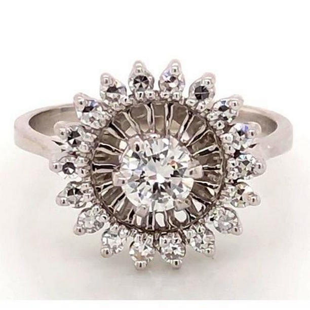 Picture of Harry Chad Enterprises 58469 Flower Stlye 2 CT Antique Style Engagement Ring&#44; 14K White Gold - Size 6.5