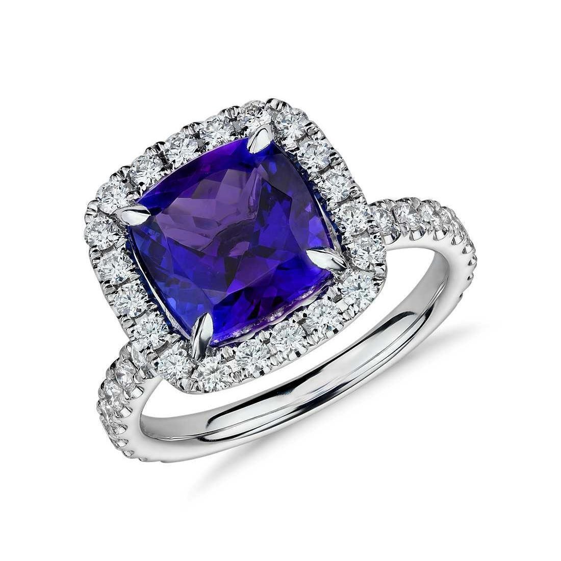 59508 Cushion Shape 2.25 CT Tanzanite with Diamond Wedding Ring, Size 6.5