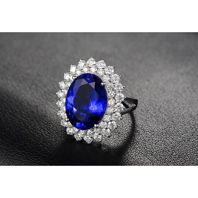 1.85 CT Oval Cut Blue Tanzanite & Diamond Anniversary Ring, Size 6.5