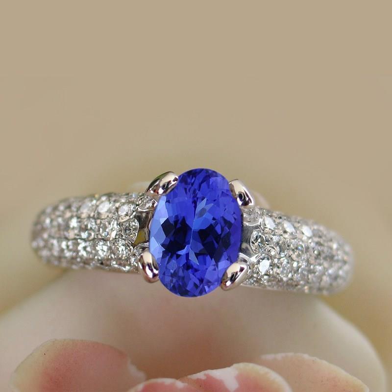 59514 2.5 CT Blue Tanzanite Gemstone & Diamond Ring, 14K Gold - Size 6.5