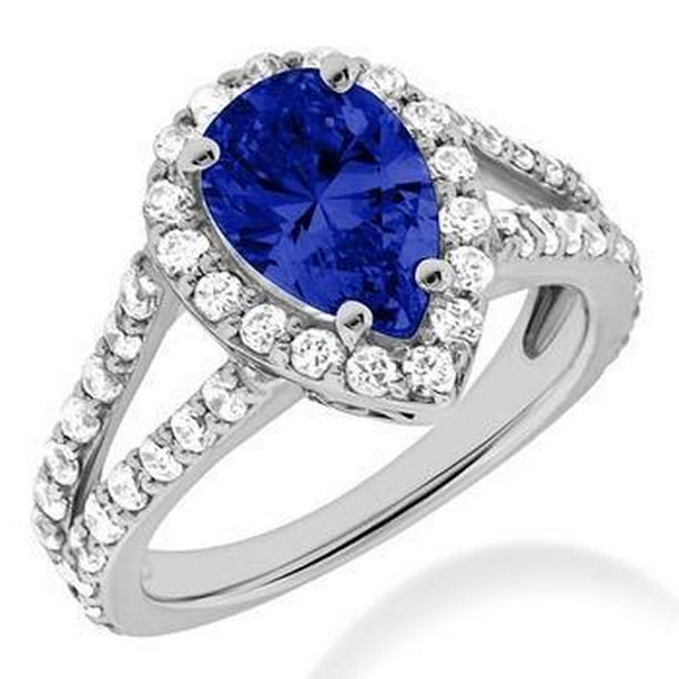 59515 1.85 CT Blue Pear Cut Tanzanite with Diamonds Ring, White Gold - Size 6.5