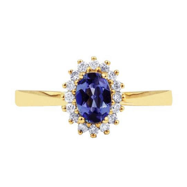 59524 2 CT Blue Tanzanite & Diamond Wedding Ring, 14K Yellow Gold - Size 6.5