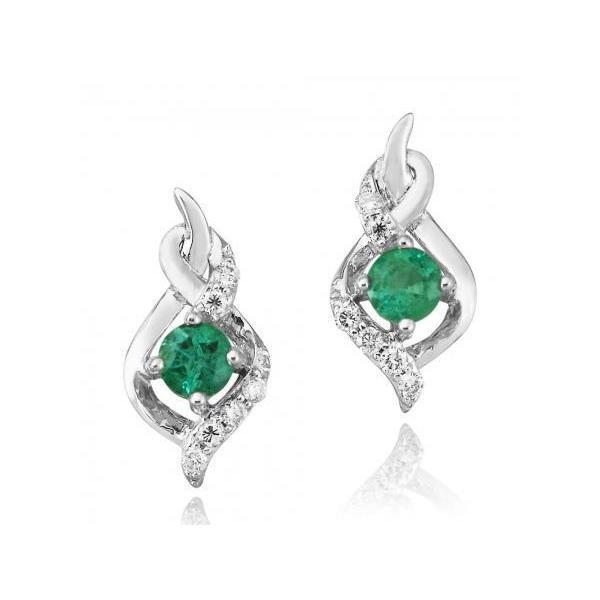 Round Cut 4.80 CT Emerald & Diamonds Stud Earrings, 14K White Gold