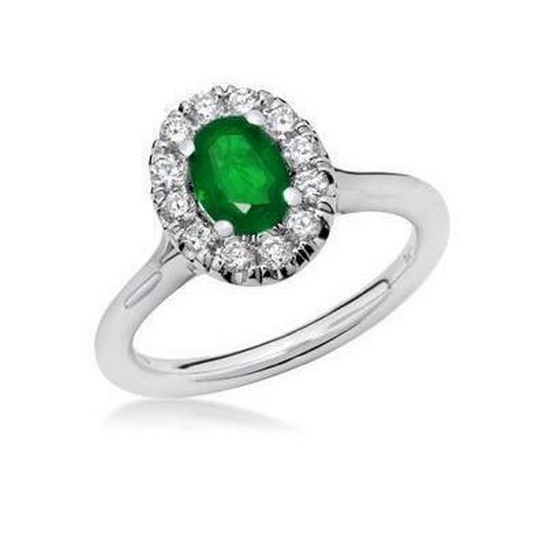 5.90 CT Emerald & Diamonds Wedding Ring, 14K White Gold - Size 6.5