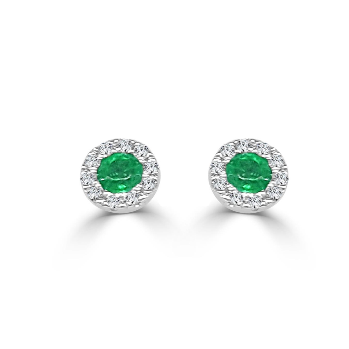 59536 Prong Set 6.10 CT Emerald & Diamonds Stud Halo Earrings