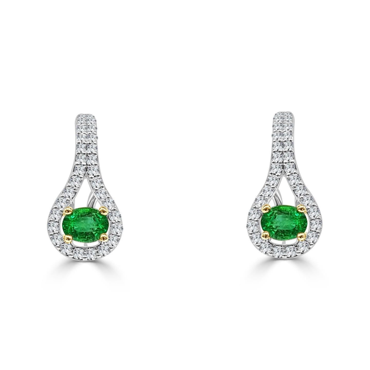 5.90 CT Emerald & Diamonds Ladies Drop Earrings, 14K White Gold