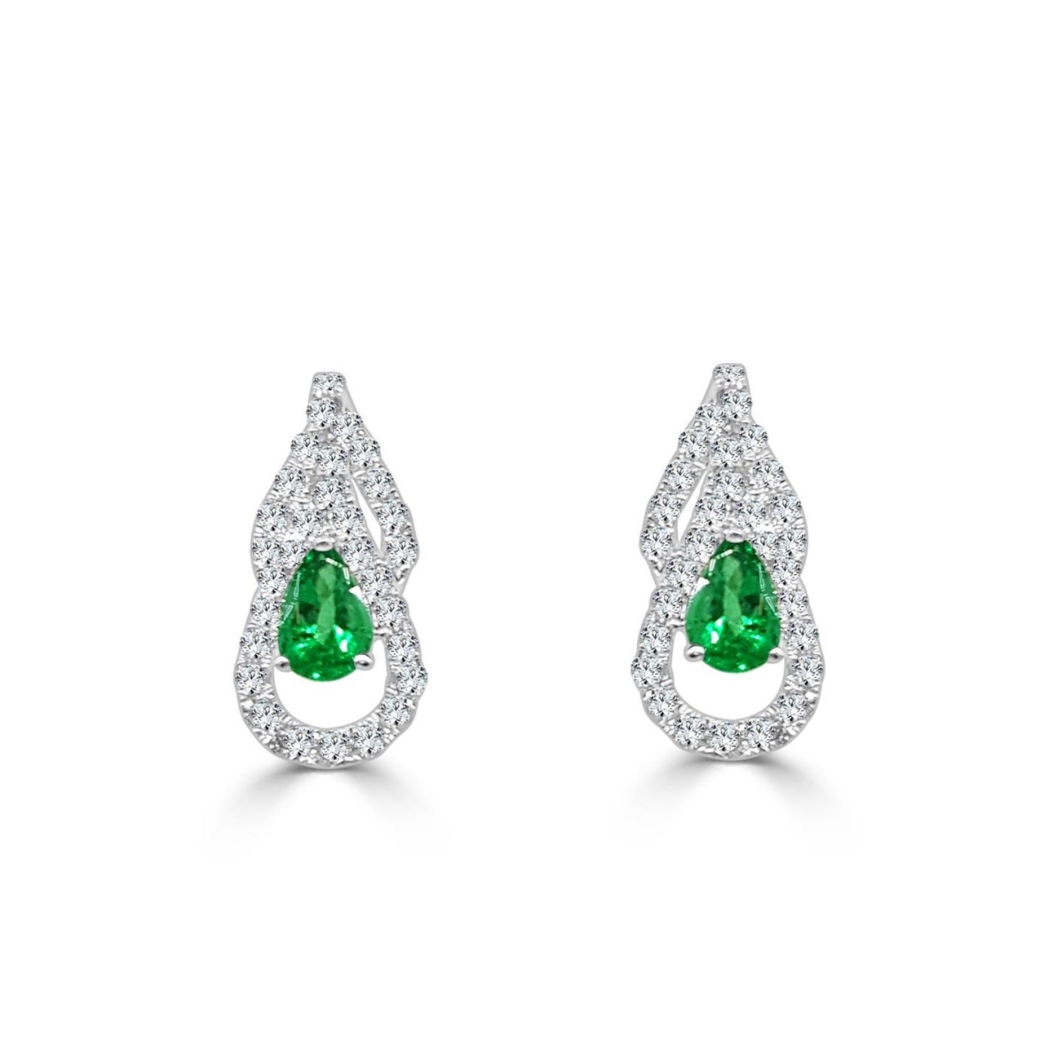 5.50 CT Pear Emerald with Diamonds Drop Earrings, 14K White Gold