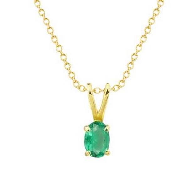 59541 4 CT Green Emerald Gemstone Pendant Necklace 14K Yellow Gold