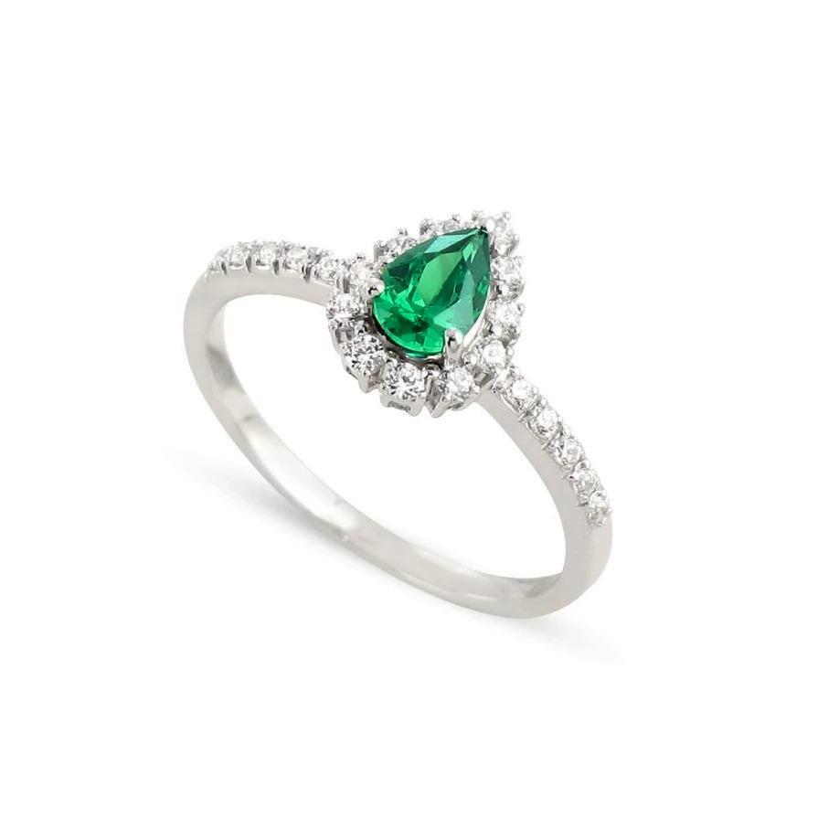 59546 4.80 CT Emerald with Diamonds Engagement Ring, 14K White Gold - Size 6.5