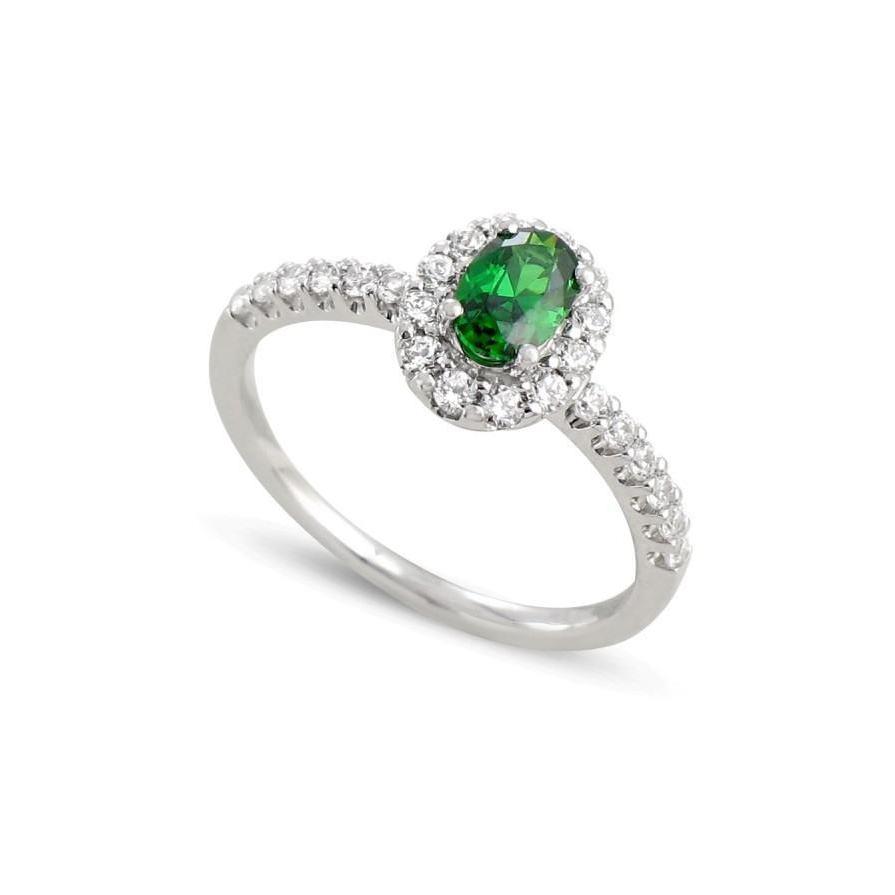 59549 Oval Emerald Diamond 3.85 CT Wedding Ring, 14K White Gold - Size 6.5