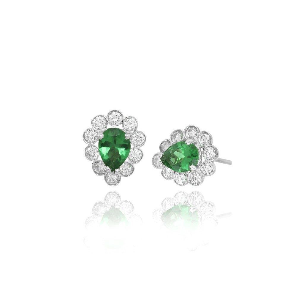 3 CT Womens Gold Diamond with Emerald Stud Halo Earring