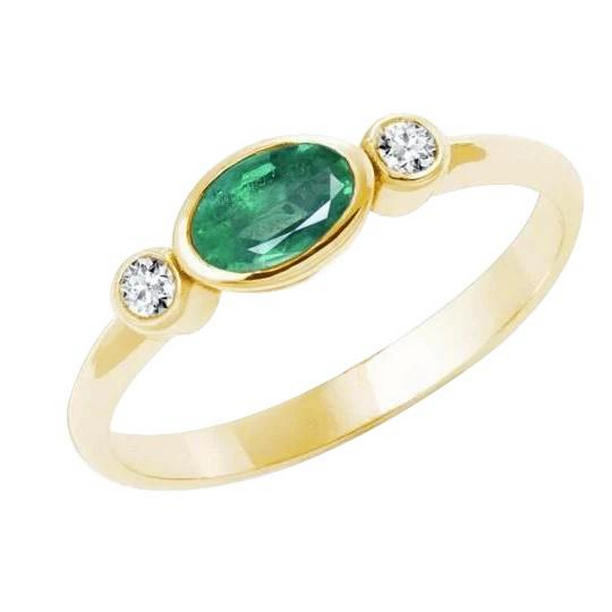 59569 4.50 CT Bezel Set Emerald & Diamond 3 Stone Wedding Ring, Size 6.5