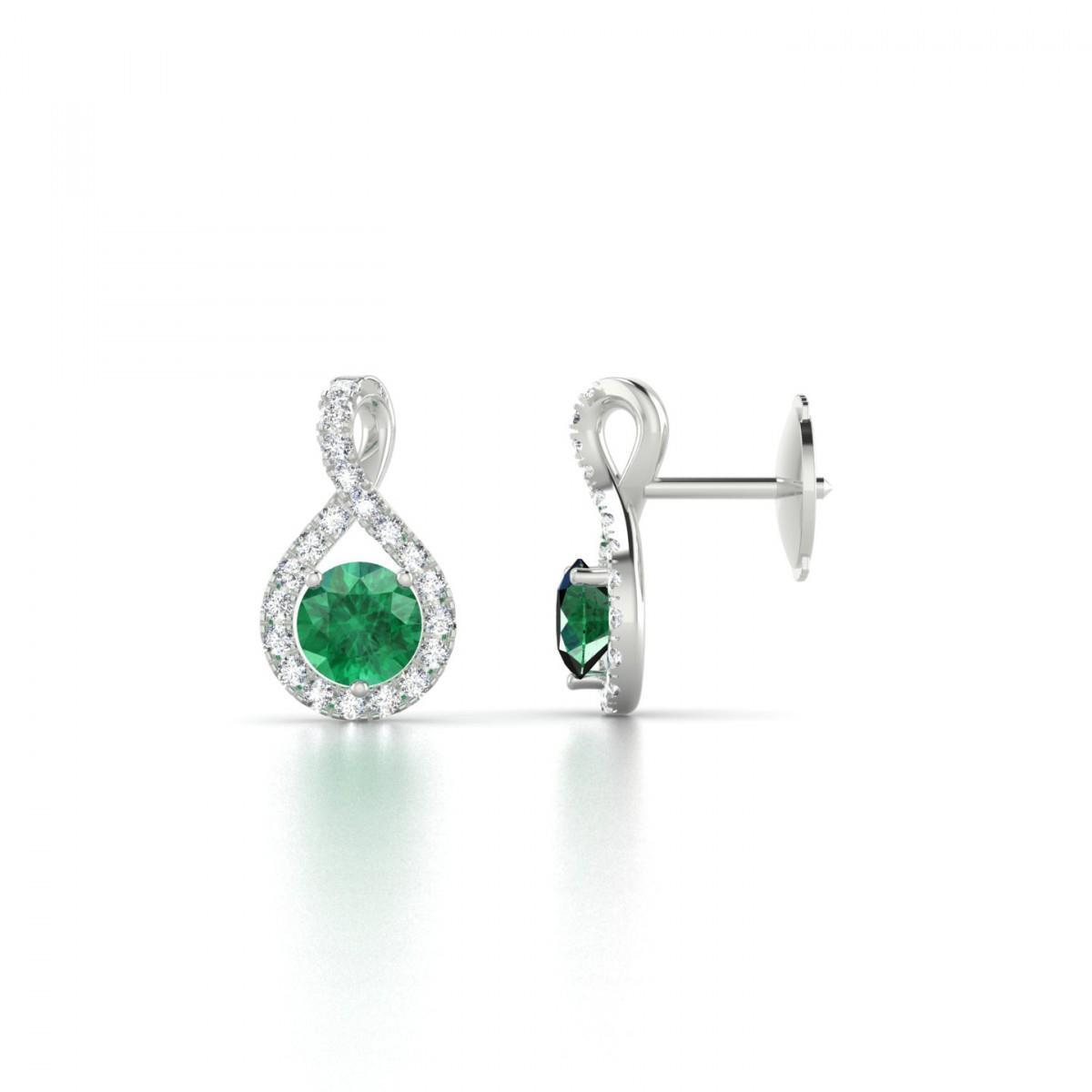 Round Brilliant Cut 6.10 CT Emerald & Diamonds Drop Earrings
