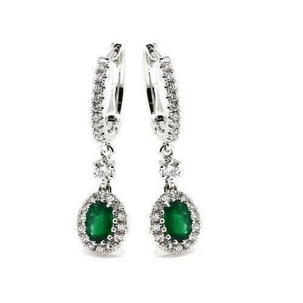 Womens 4.50 CT Emerald with Diamonds Dangle Earrings, 14K Gold