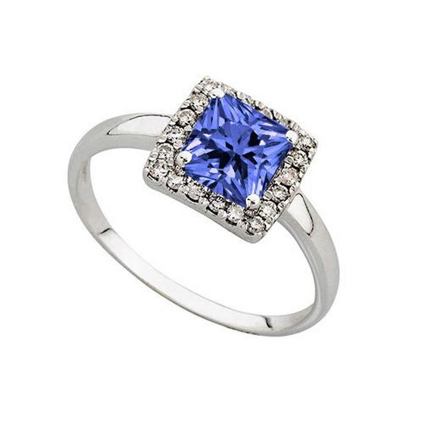 60329 2.15 CT Prong Set Tanzanite & Diamond Wedding Ring, 14K White Gold - Size 6.5