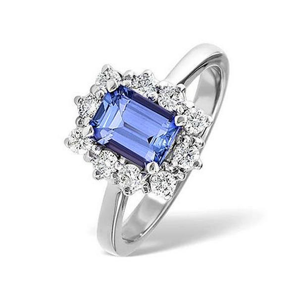 6.20 CT Tanzanite & Diamonds Ring, 14K White Gold - Size 6.5