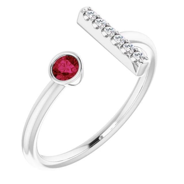60342 0.48 CT Burmese Ruby & Diamond Ring, 14K White Gold - Size 6.5